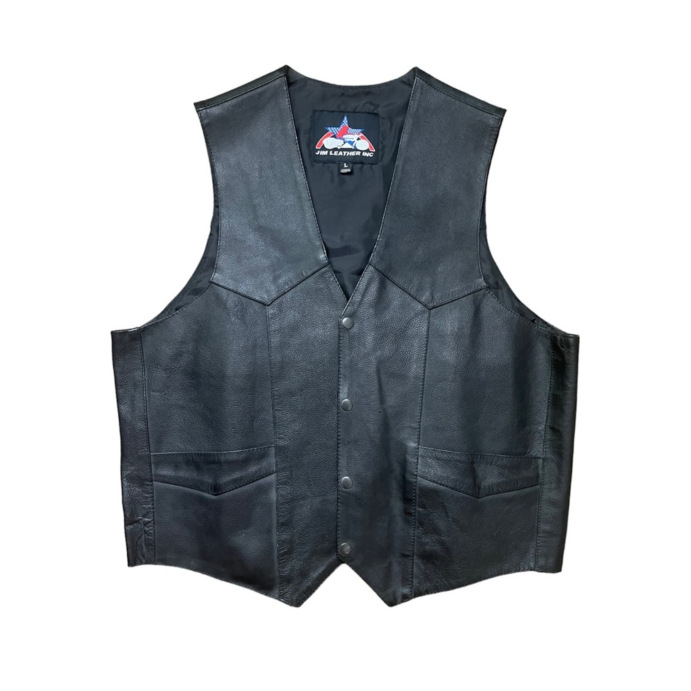 Vintage Large black Mens Leather Vest